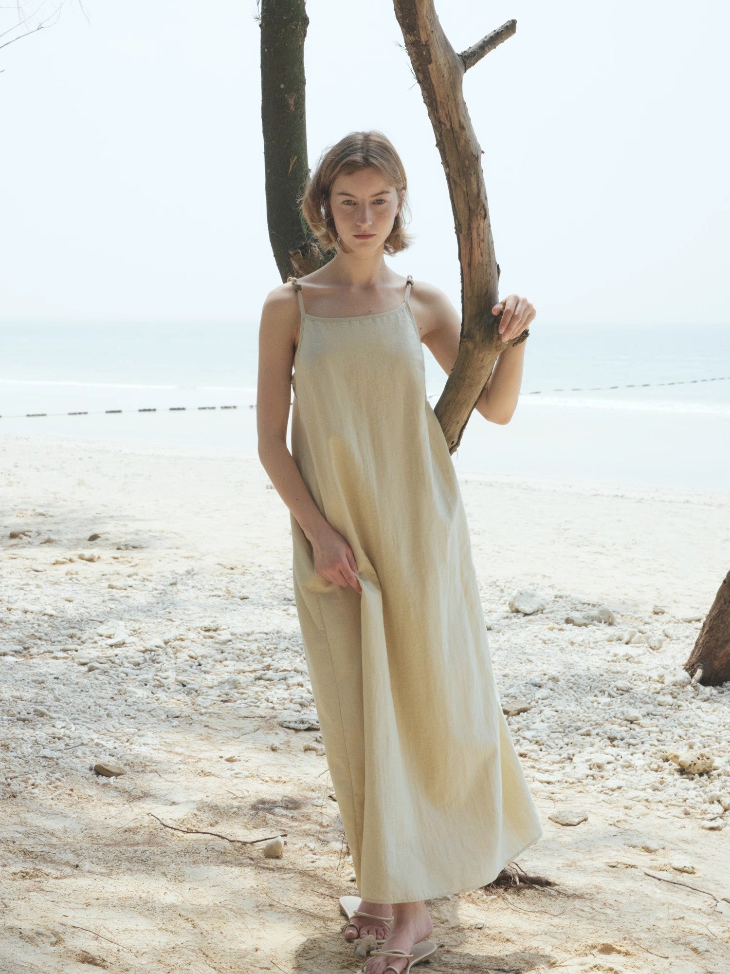 "Island Walk" Cotton Beaded Sling Dress-1