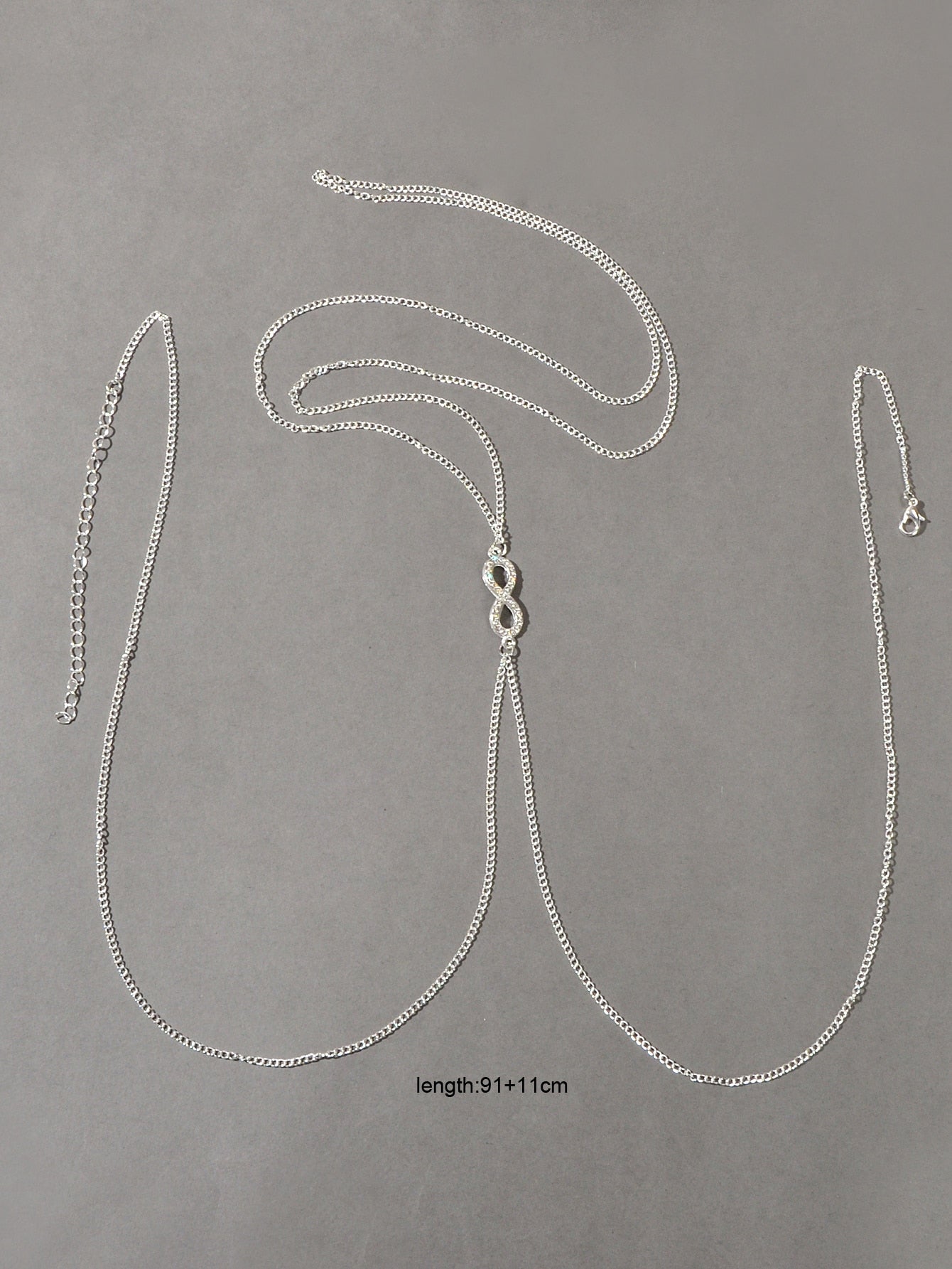 Glamorous Silver Rhinestone Infinity Bikini Beach Body Chain Harness Jewellery-1