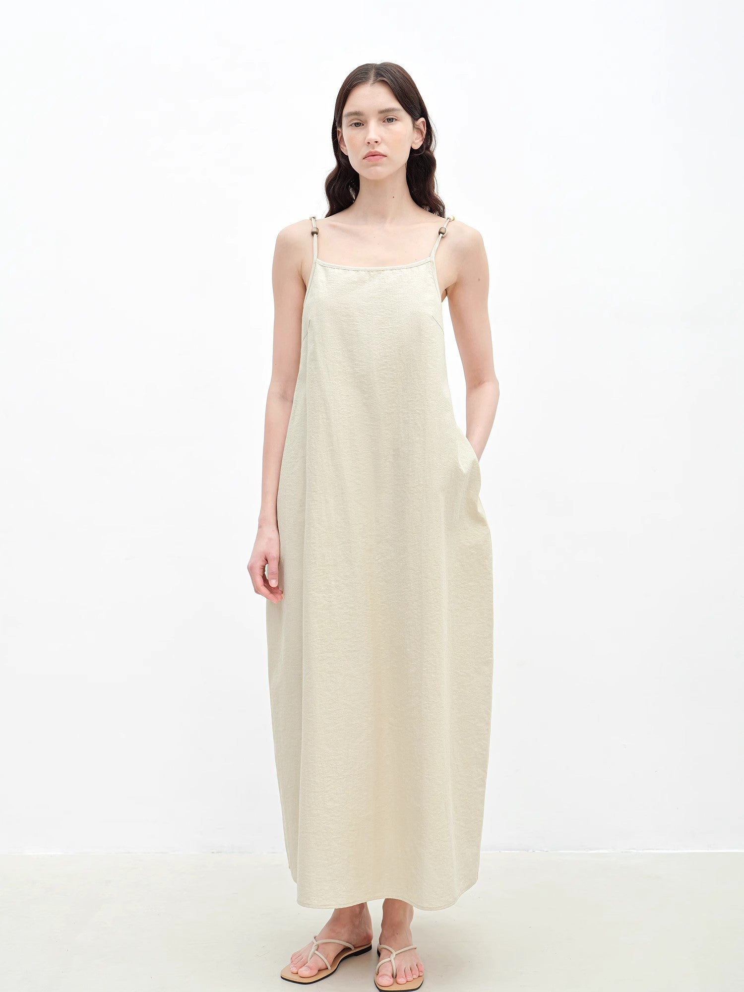 "Island Walk" Cotton Beaded Sling Dress-0