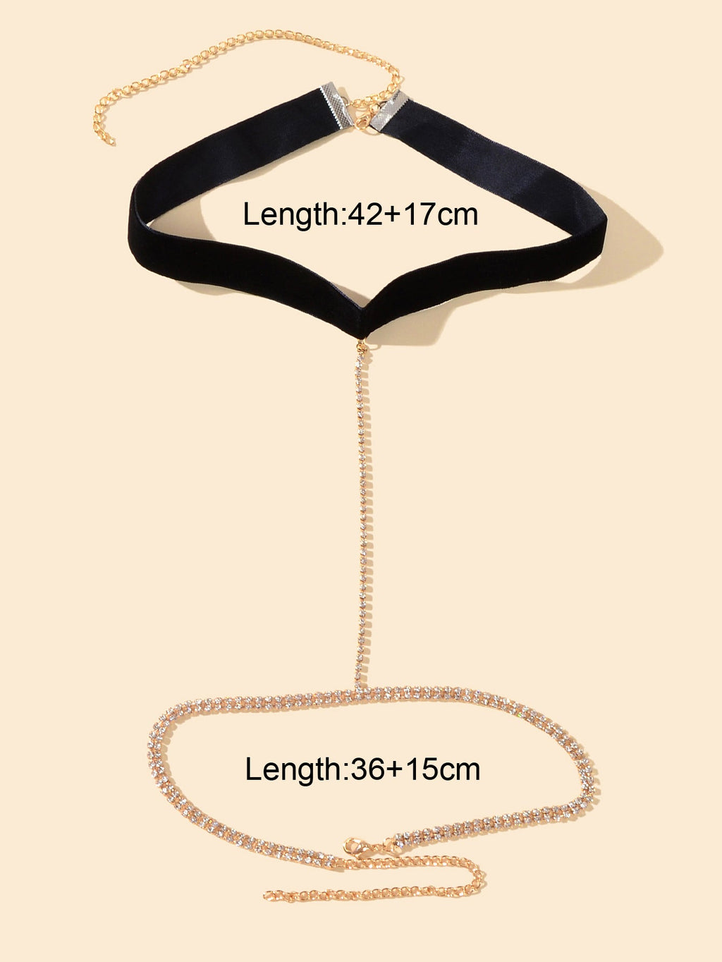 1pc Sexy Body Jewelry Gold Chain Crystal Black Velvet Bikini Stretchy Leg Chain-1