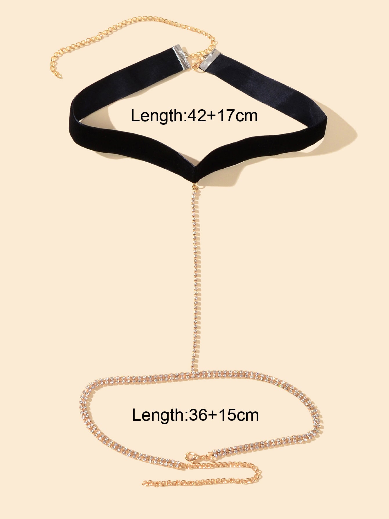 1pc Sexy Body Jewelry Gold Chain Crystal Black Velvet Bikini Stretchy Leg Chain-1