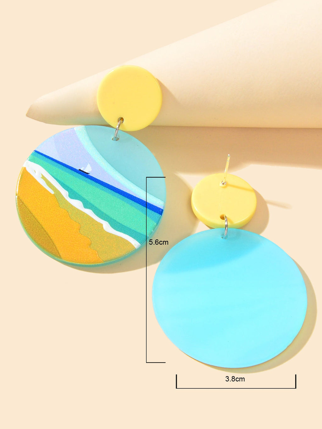 Summer Beach Vacation Jewelry Bohemian Resin Beach Pattern Round Dangle Earrings-3