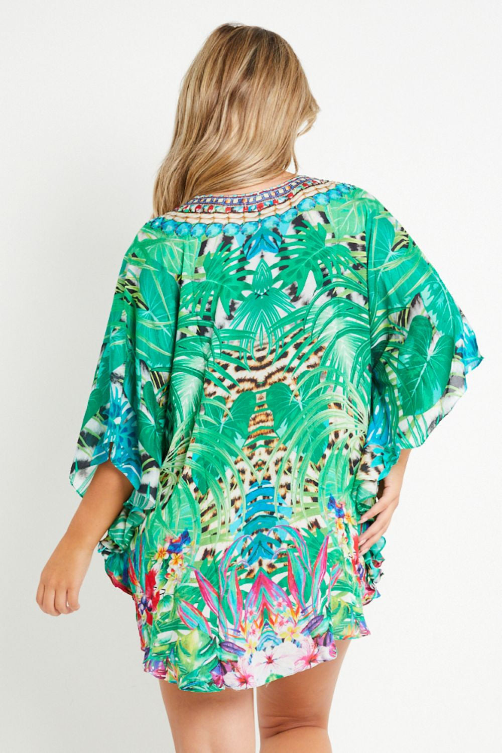 Tropical Green Short Beach Dress Kaftan-2