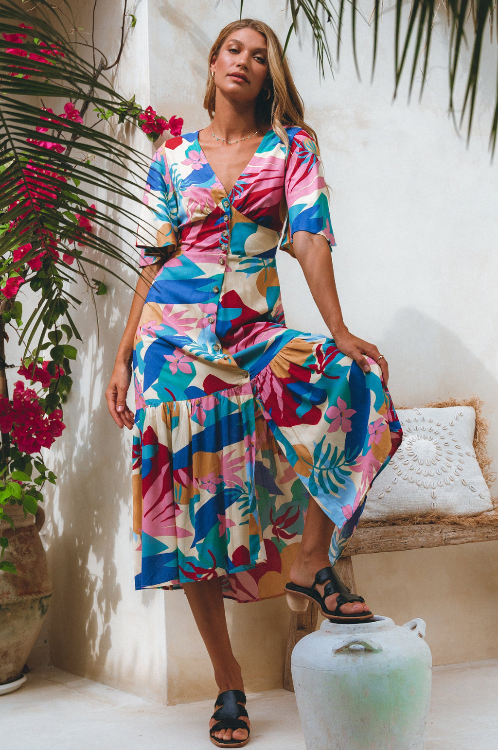 Donna Button Down Midi Dress-3