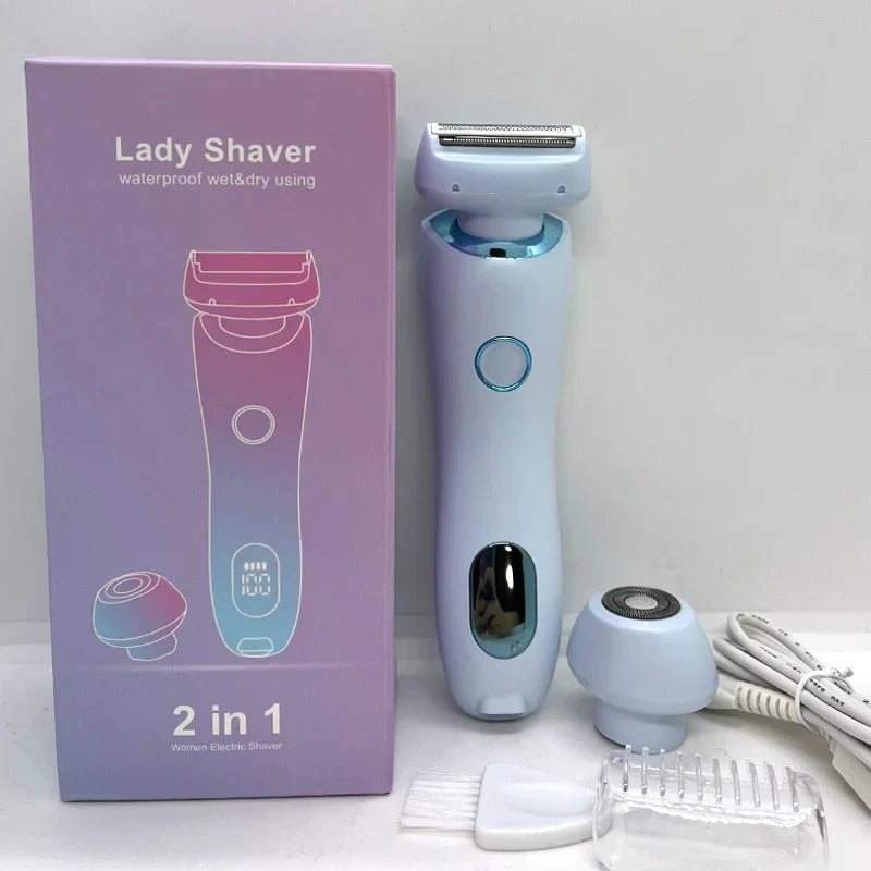 2-in-1 Electric Razor for Women Painless Bikini Trimmer Blue-1