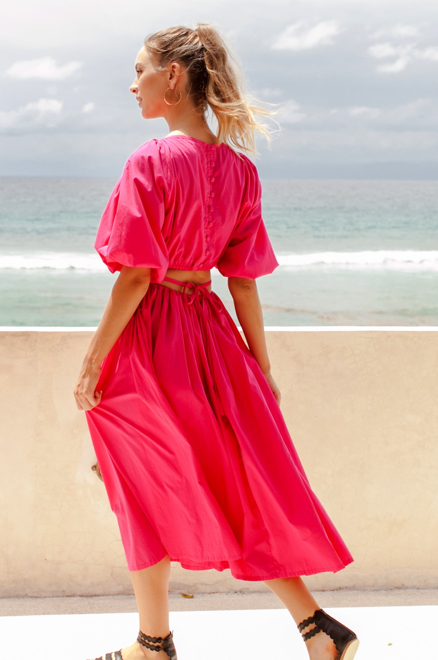 Eva Poplin Cotton Cutout Midi Dress (Sale)-2