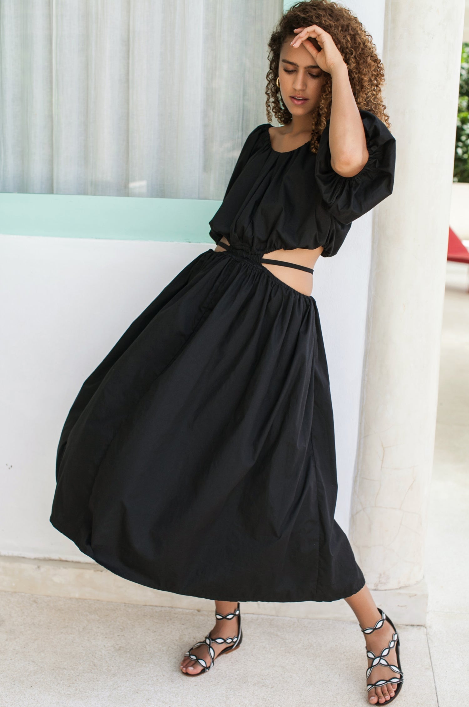 Eva Poplin Cotton Cutout Midi Dress (Sale)-1