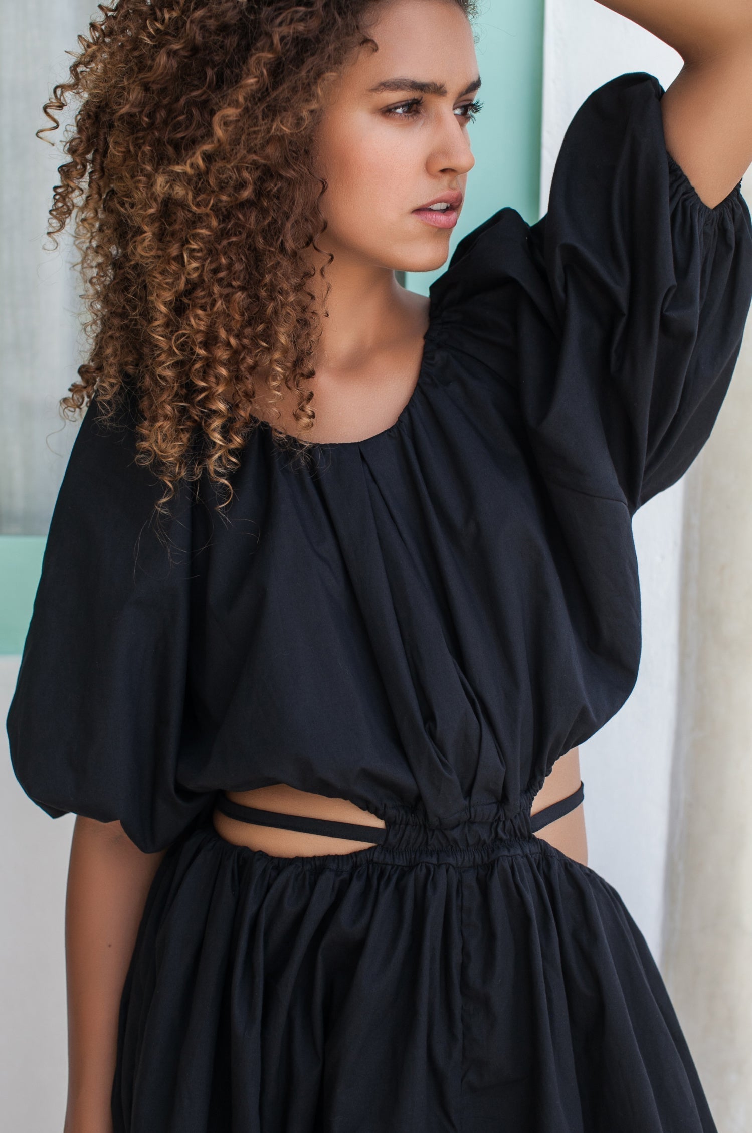 Eva Poplin Cotton Cutout Midi Dress (Sale)-3