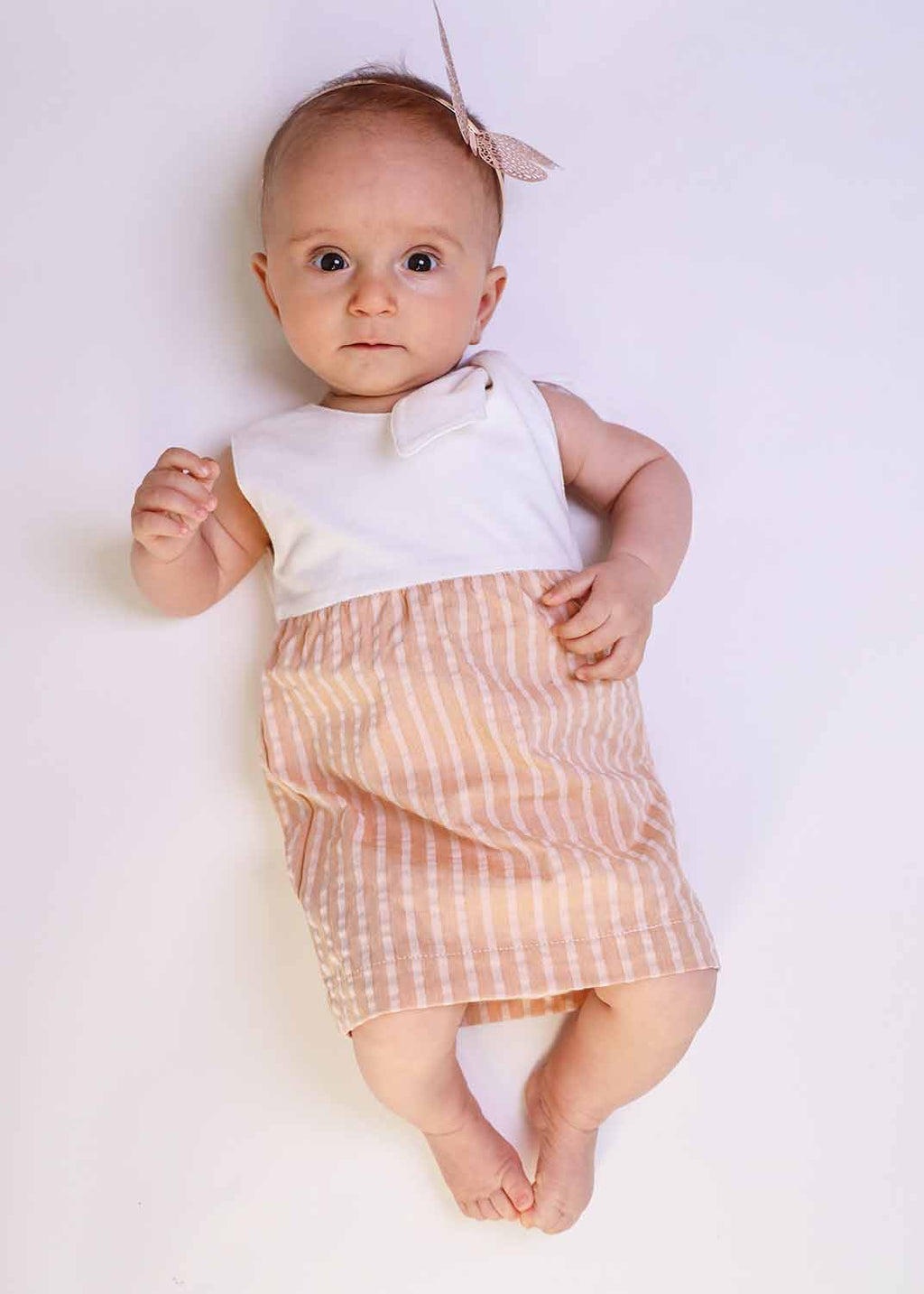 Baby Dress in Peach and White-1