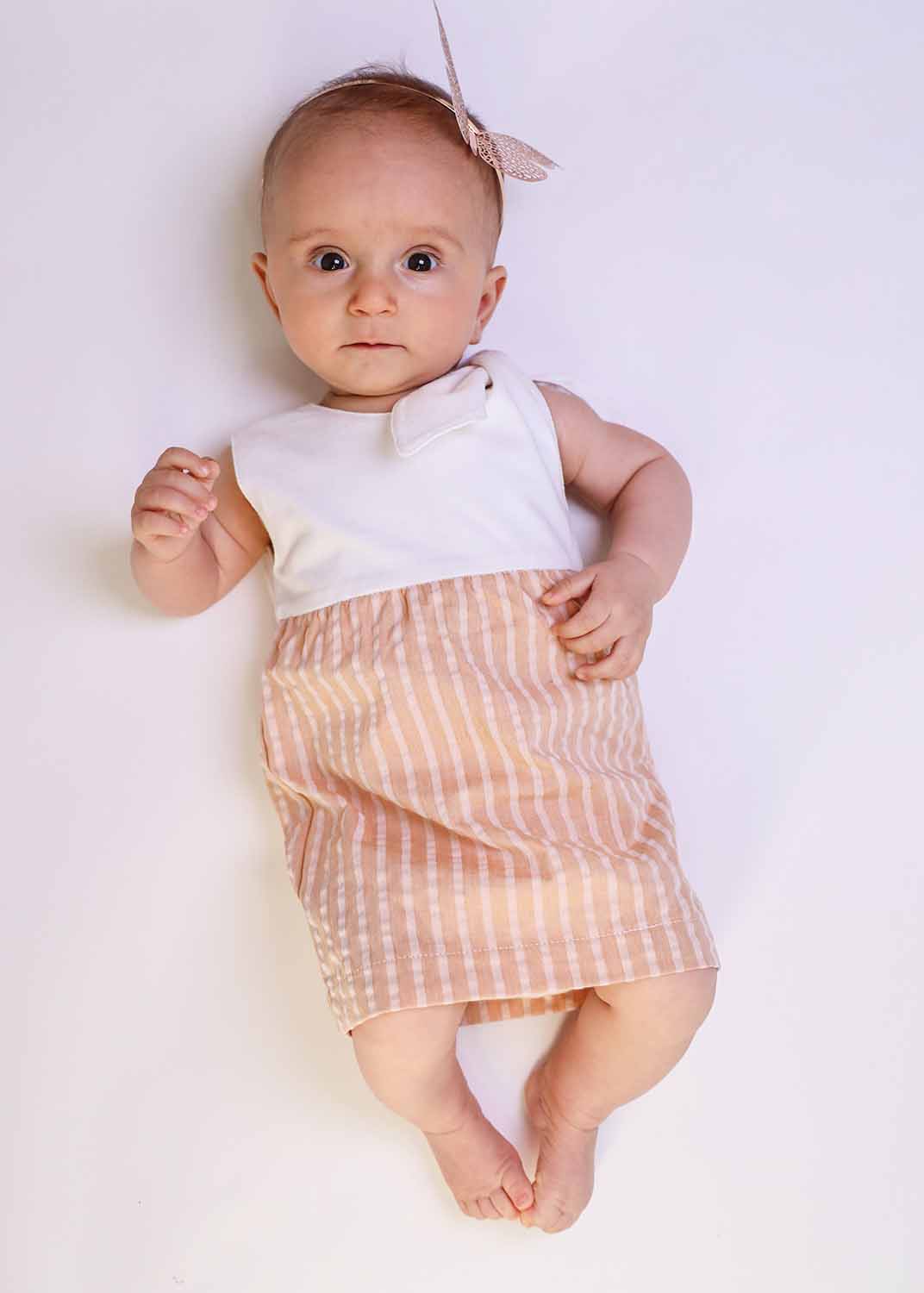 Baby Dress in Peach and White-1