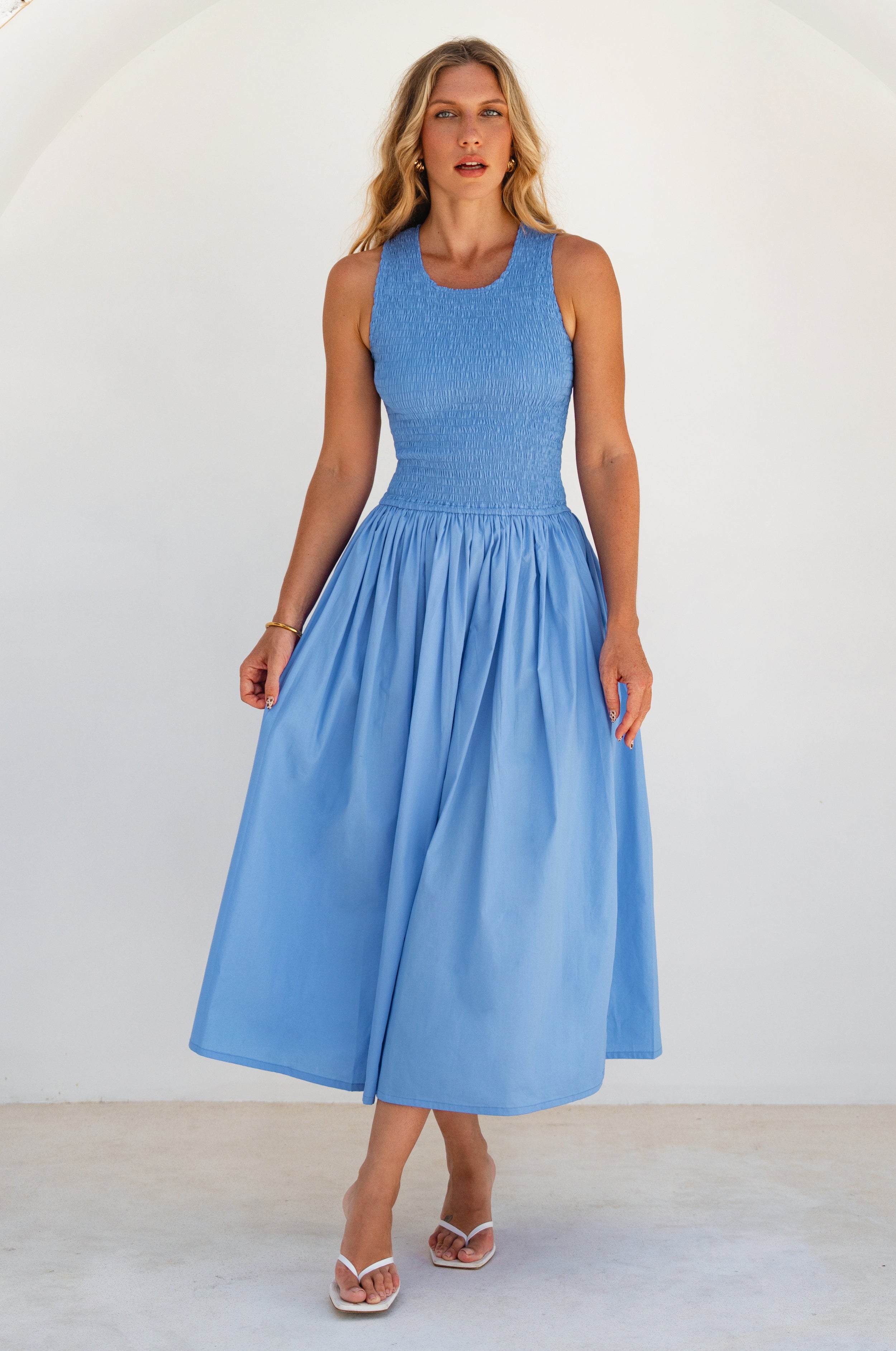 Lucciola Smocked Cotton Midi Dress-5