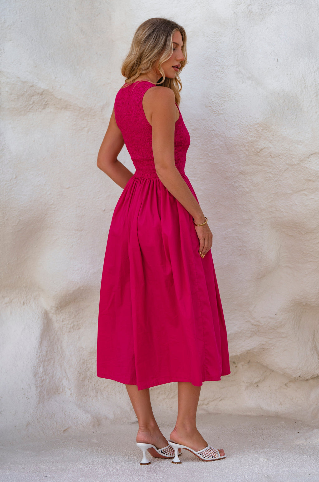 Lucciola Smocked Cotton Midi Dress-2