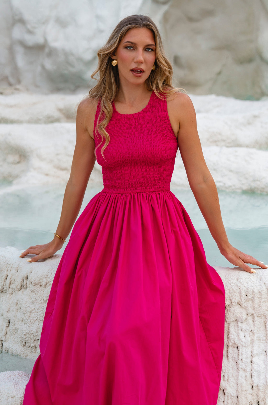 Lucciola Smocked Cotton Midi Dress-0