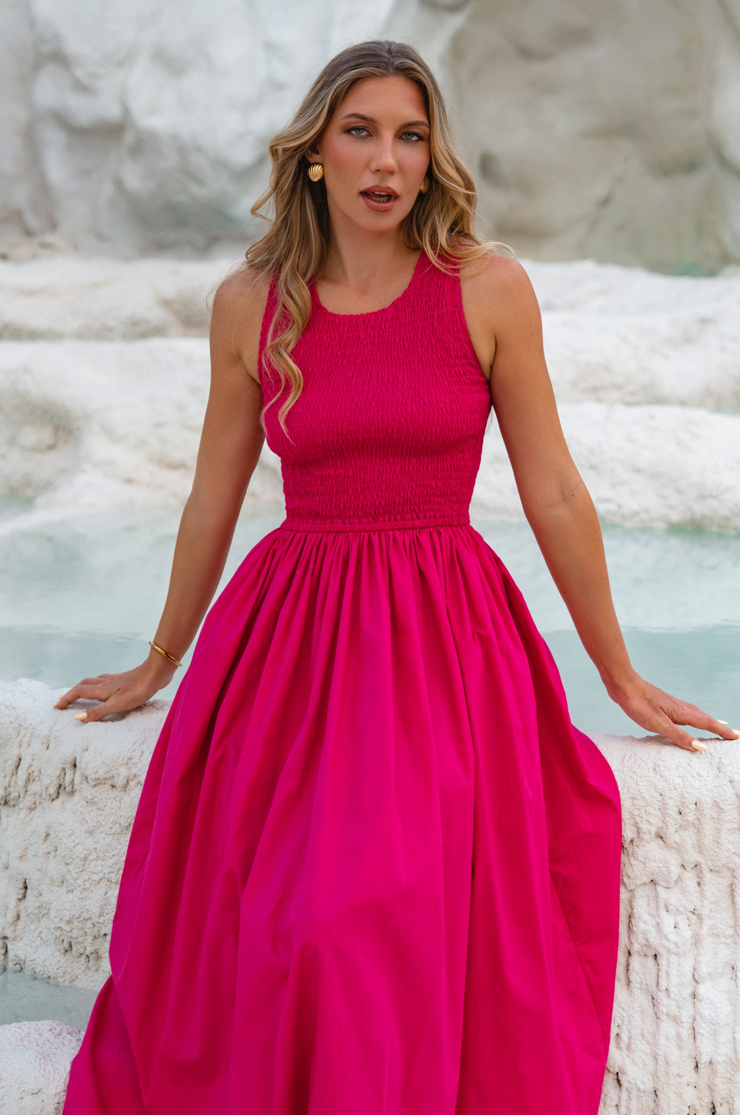 Lucciola Smocked Cotton Midi Dress-0