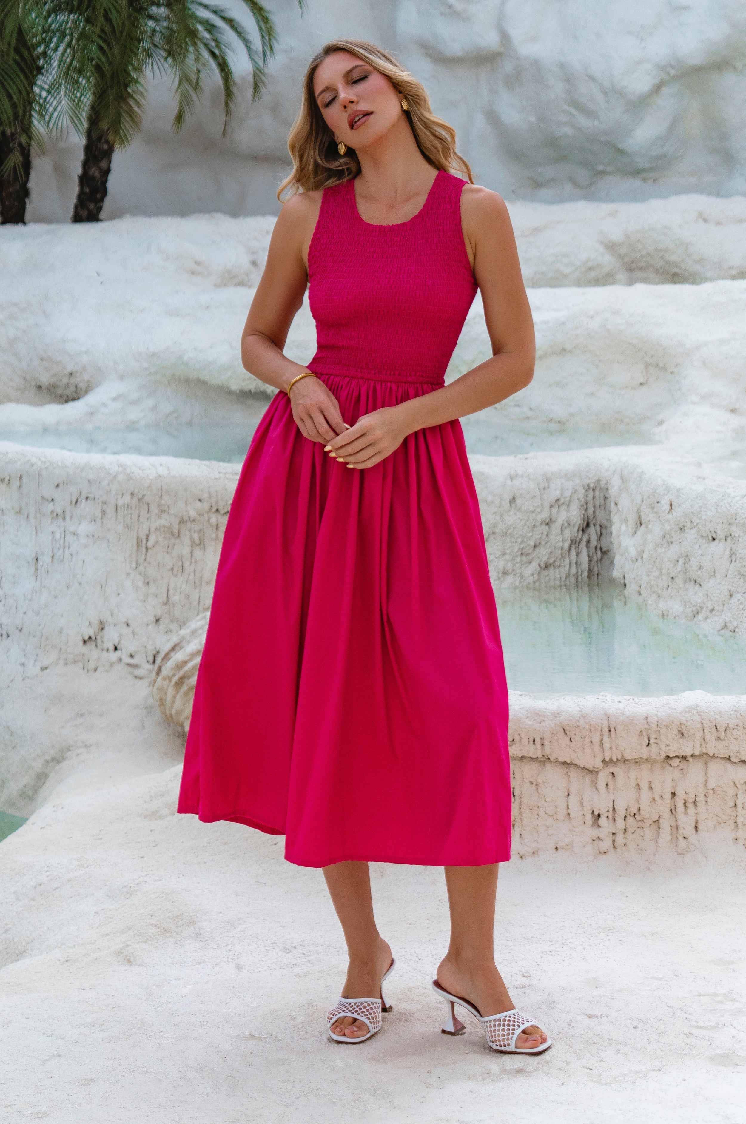 Lucciola Smocked Cotton Midi Dress-7