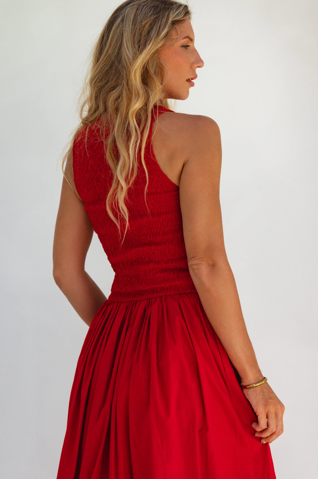 Lucciola Smocked Cotton Midi Dress-2