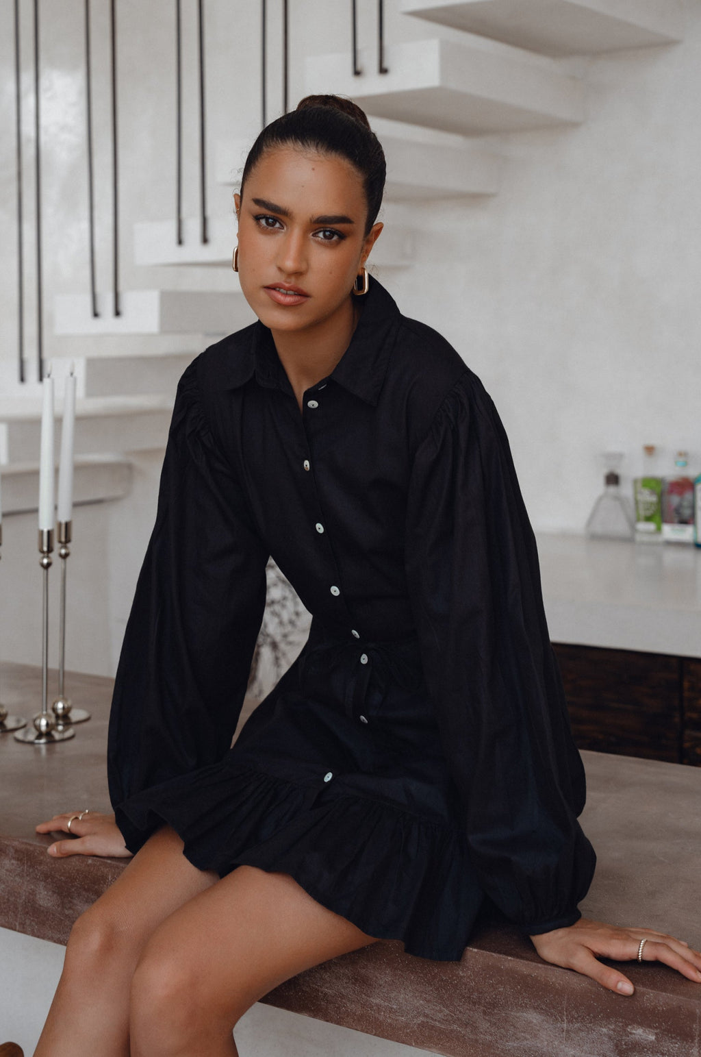 Malina Button Down Cotton Mini Dress (Sale)-1