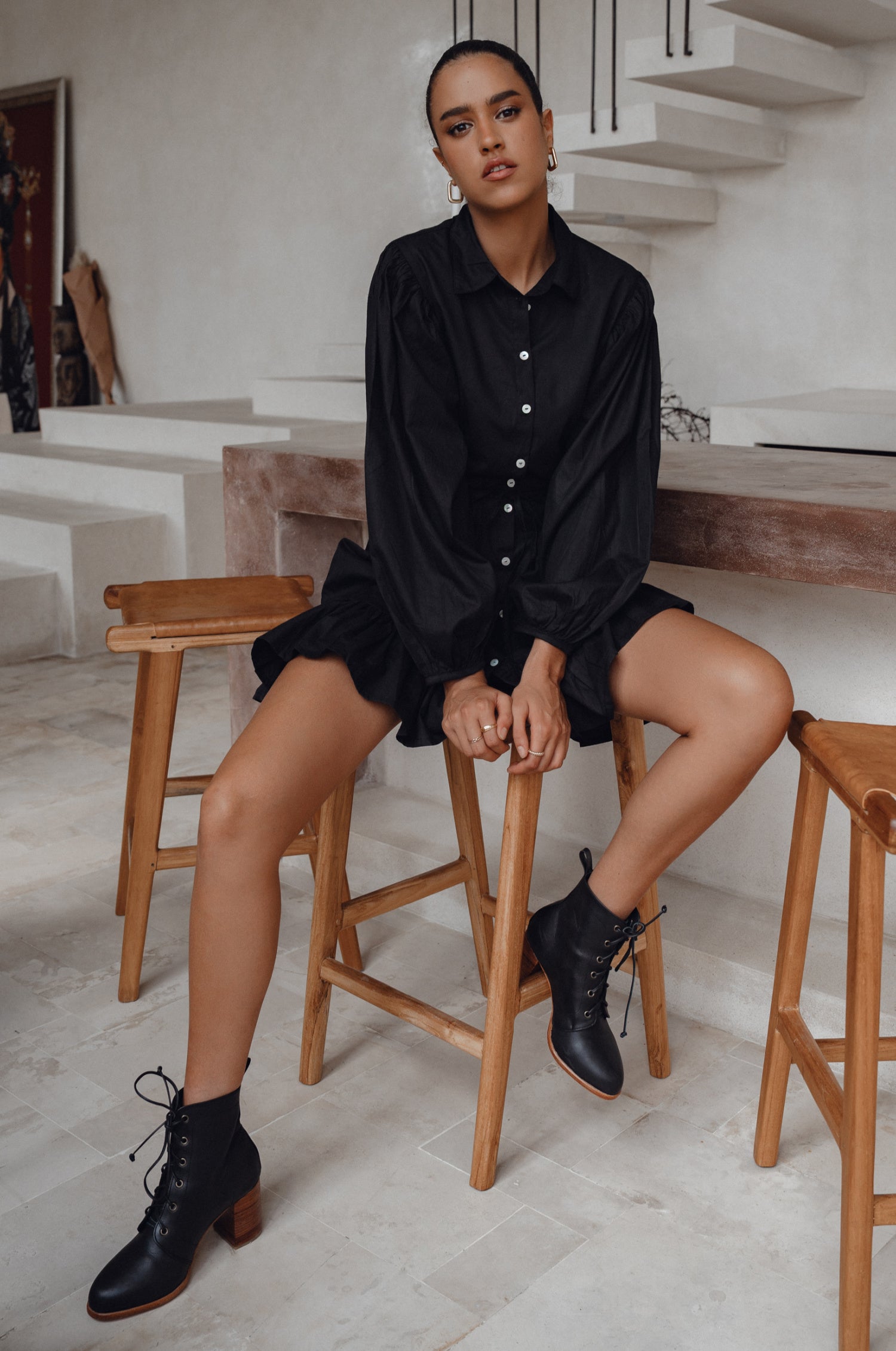 Malina Button Down Cotton Mini Dress (Sale)-3