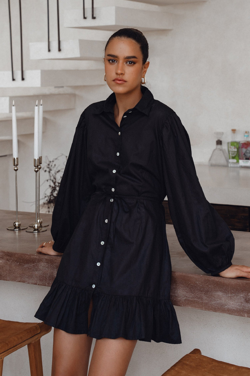 Malina Button Down Cotton Mini Dress (Sale)-4