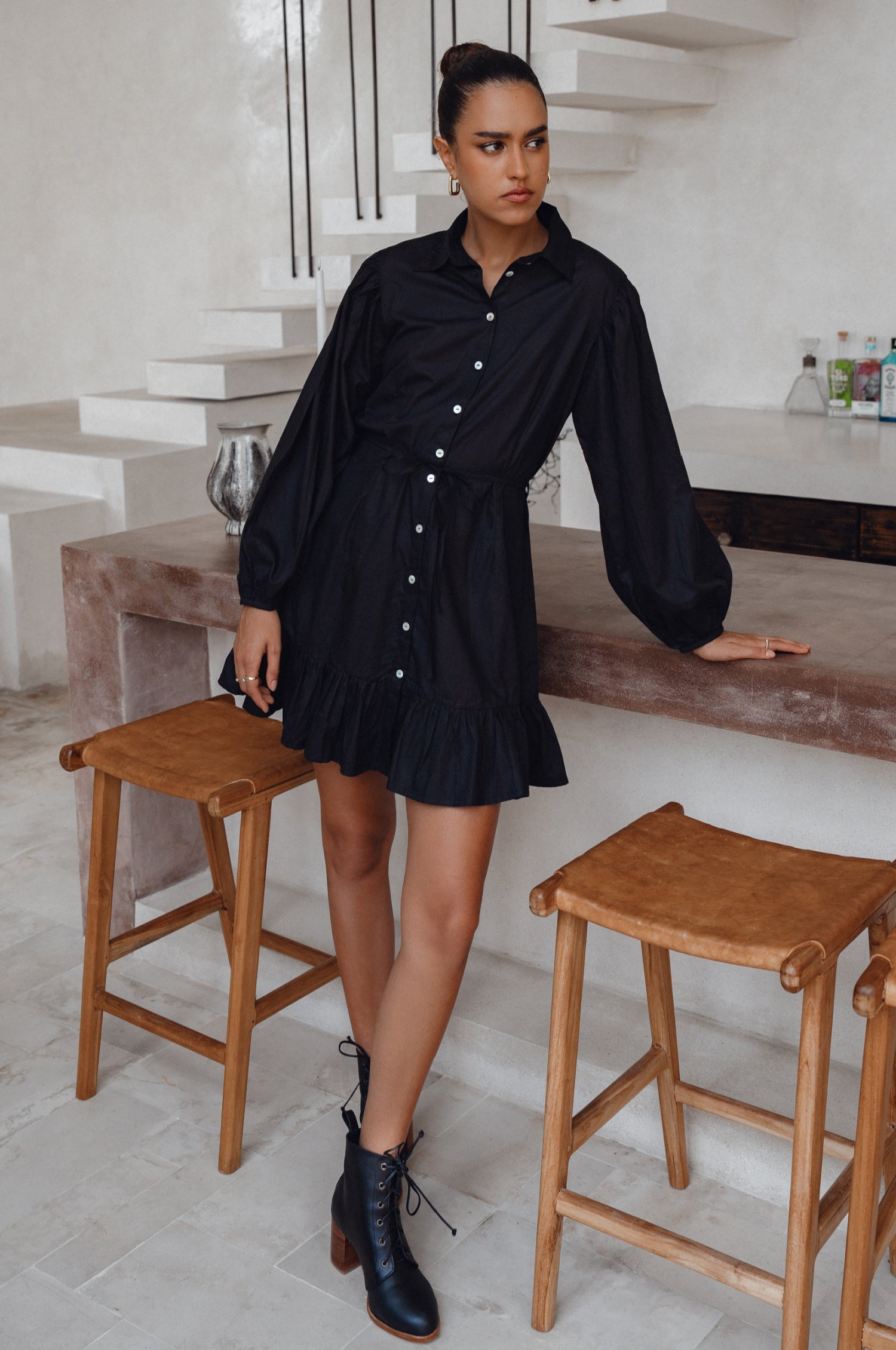 Malina Button Down Cotton Mini Dress (Sale)-5