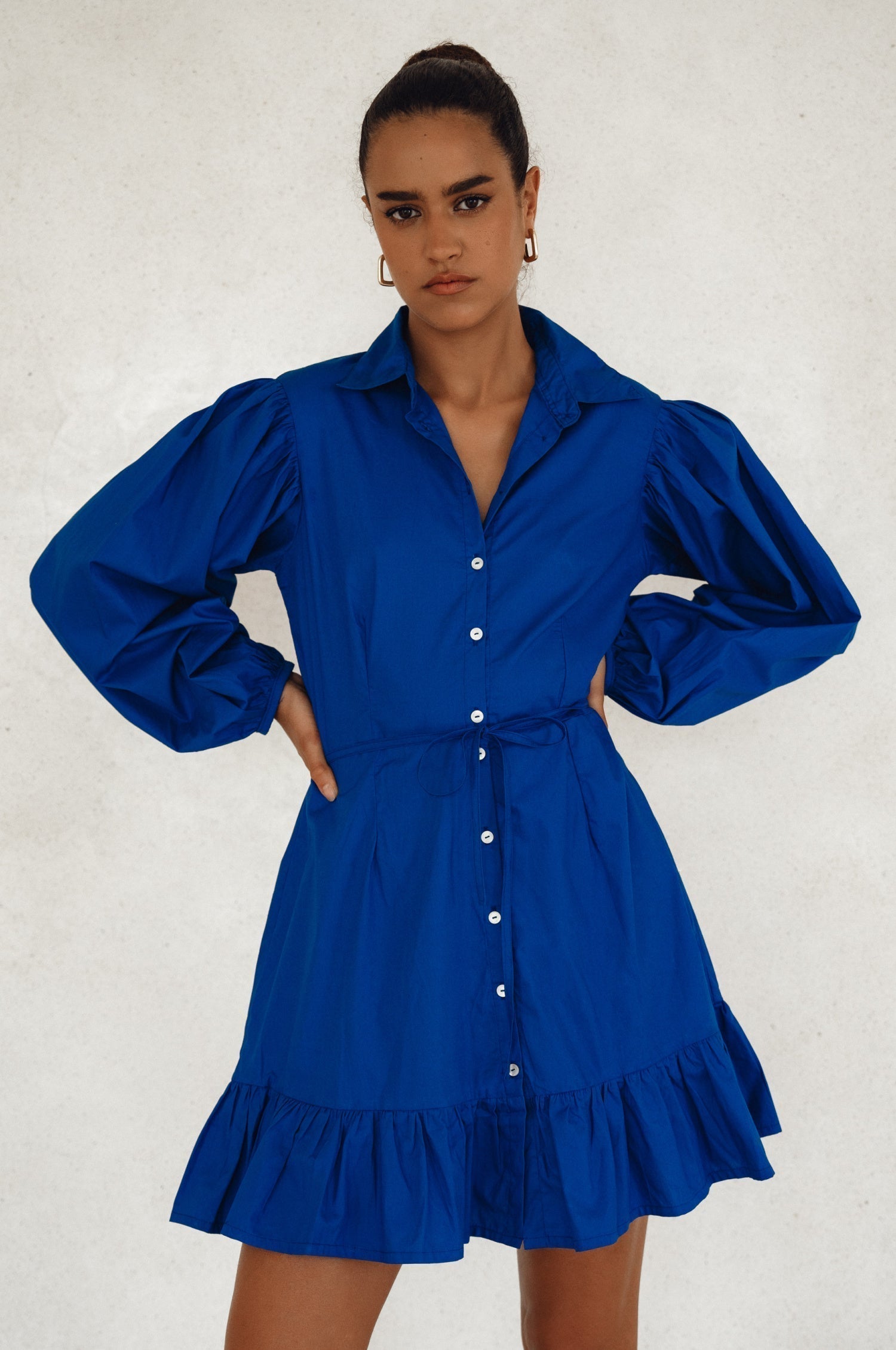 Malina Button Down Cotton Mini Dress (Sale)-5