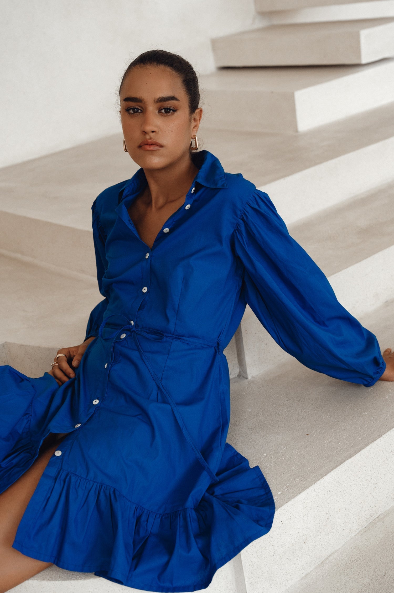 Malina Button Down Cotton Mini Dress (Sale)-4