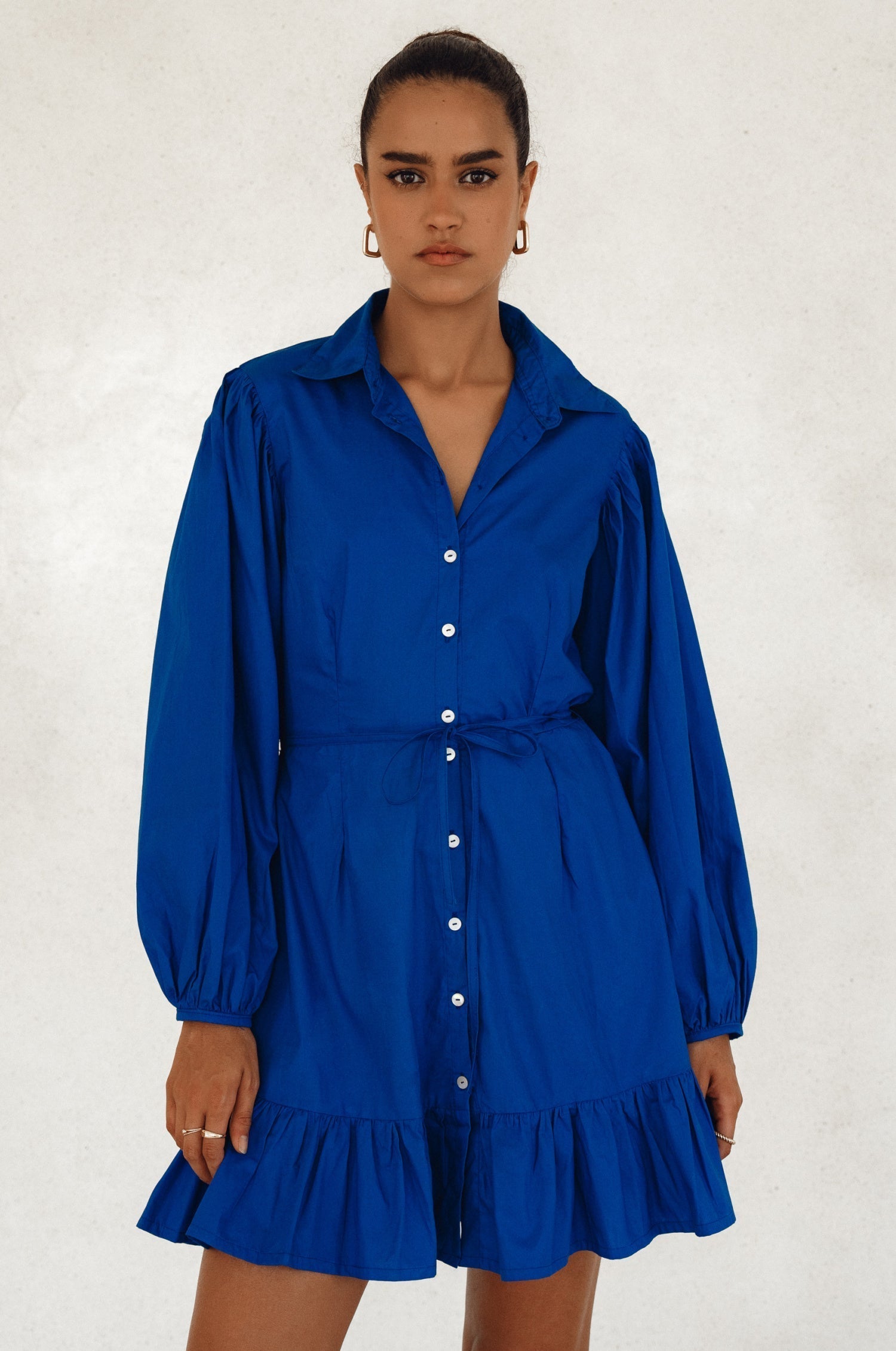 Malina Button Down Cotton Mini Dress (Sale)-1