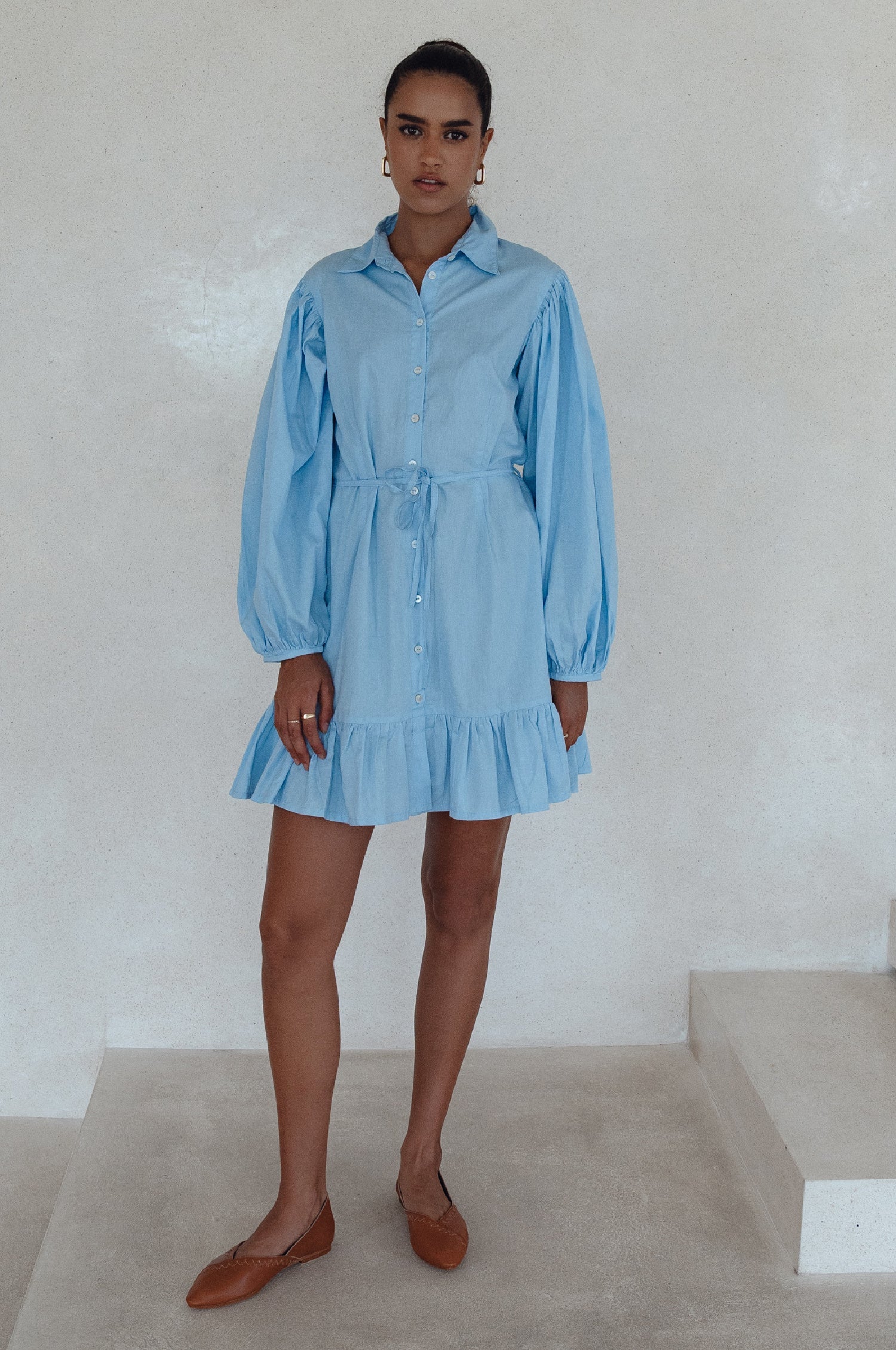 Malina Button Down Cotton Mini Dress (Sale)-2