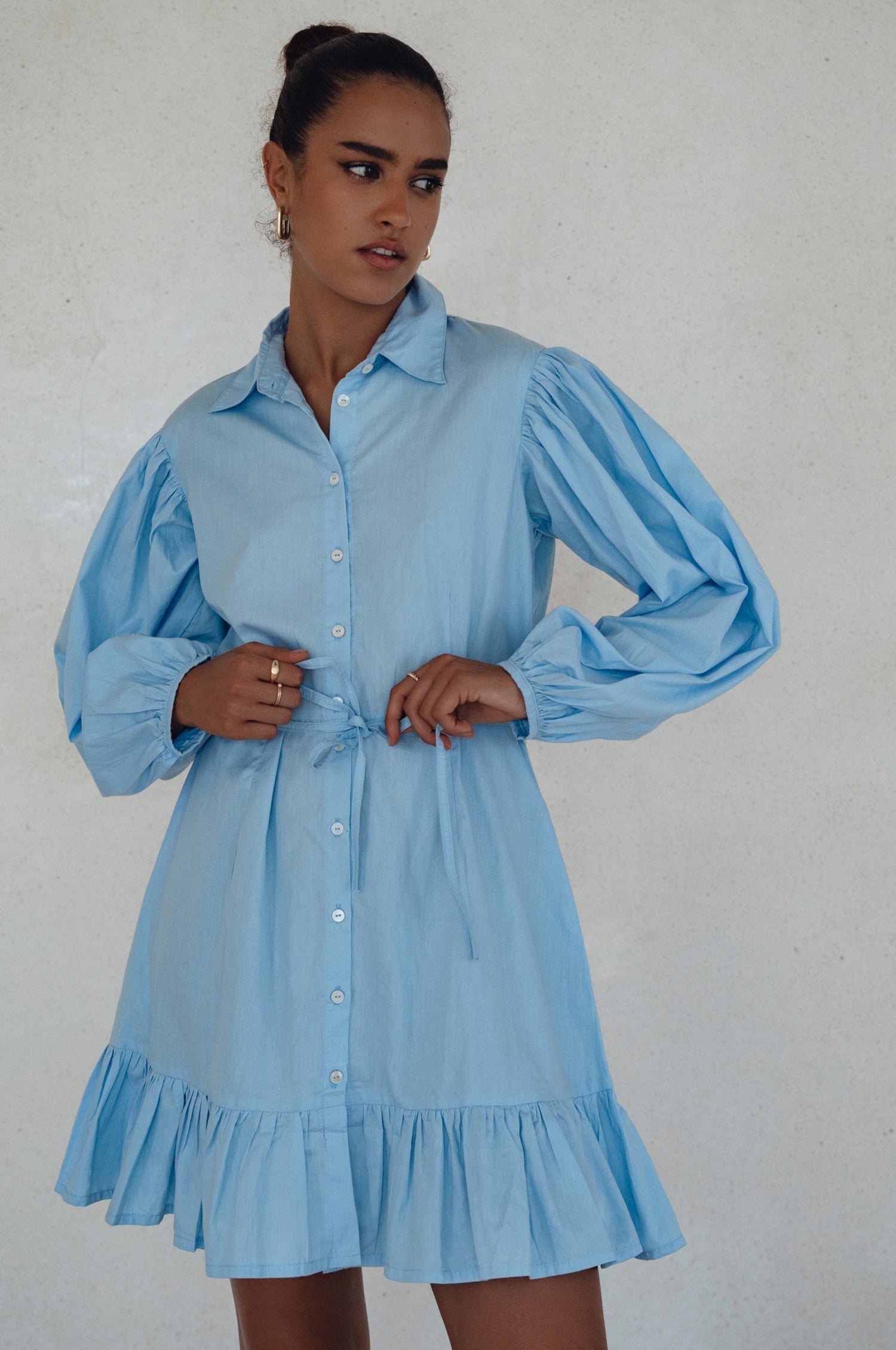 Malina Button Down Cotton Mini Dress (Sale)-3