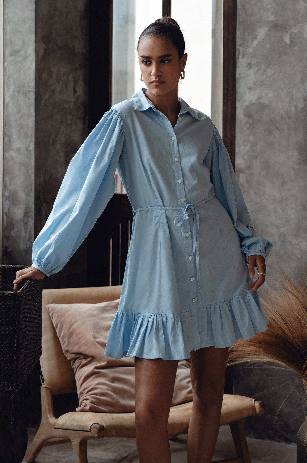 Malina Button Down Cotton Mini Dress (Sale)-1