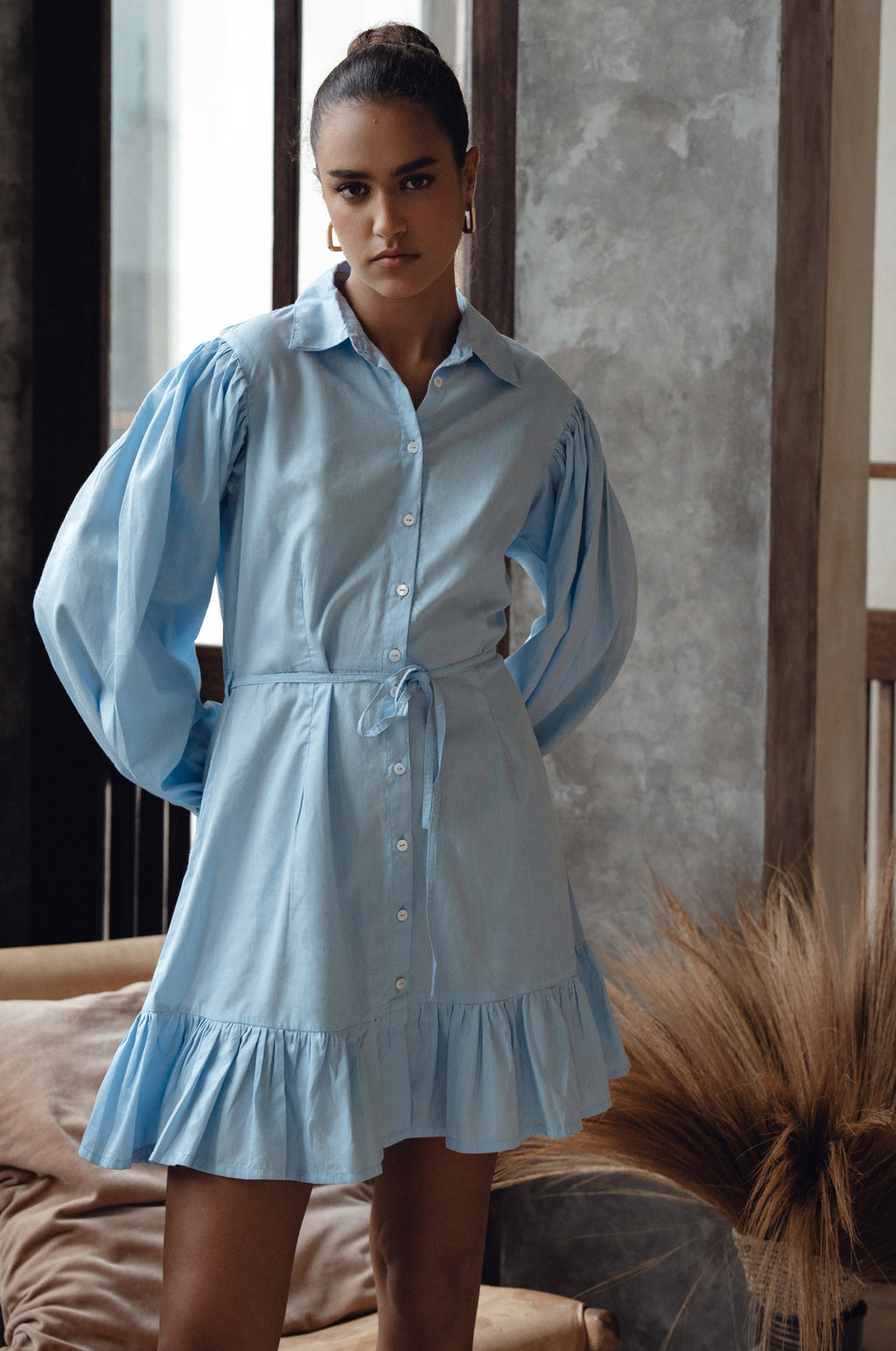 Malina Button Down Cotton Mini Dress (Sale)-0