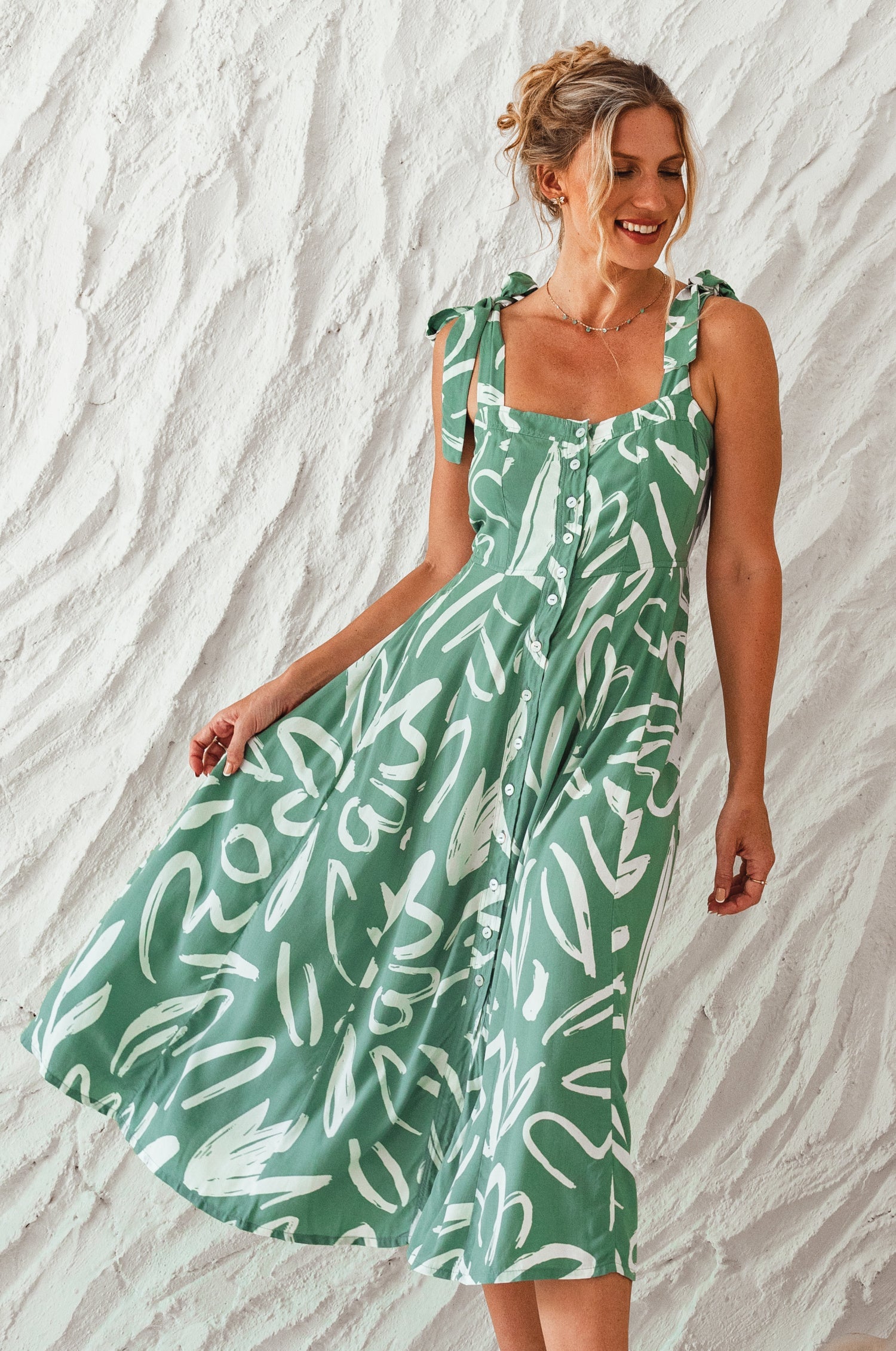 Mia Vita Button Down Dress With Ties-7