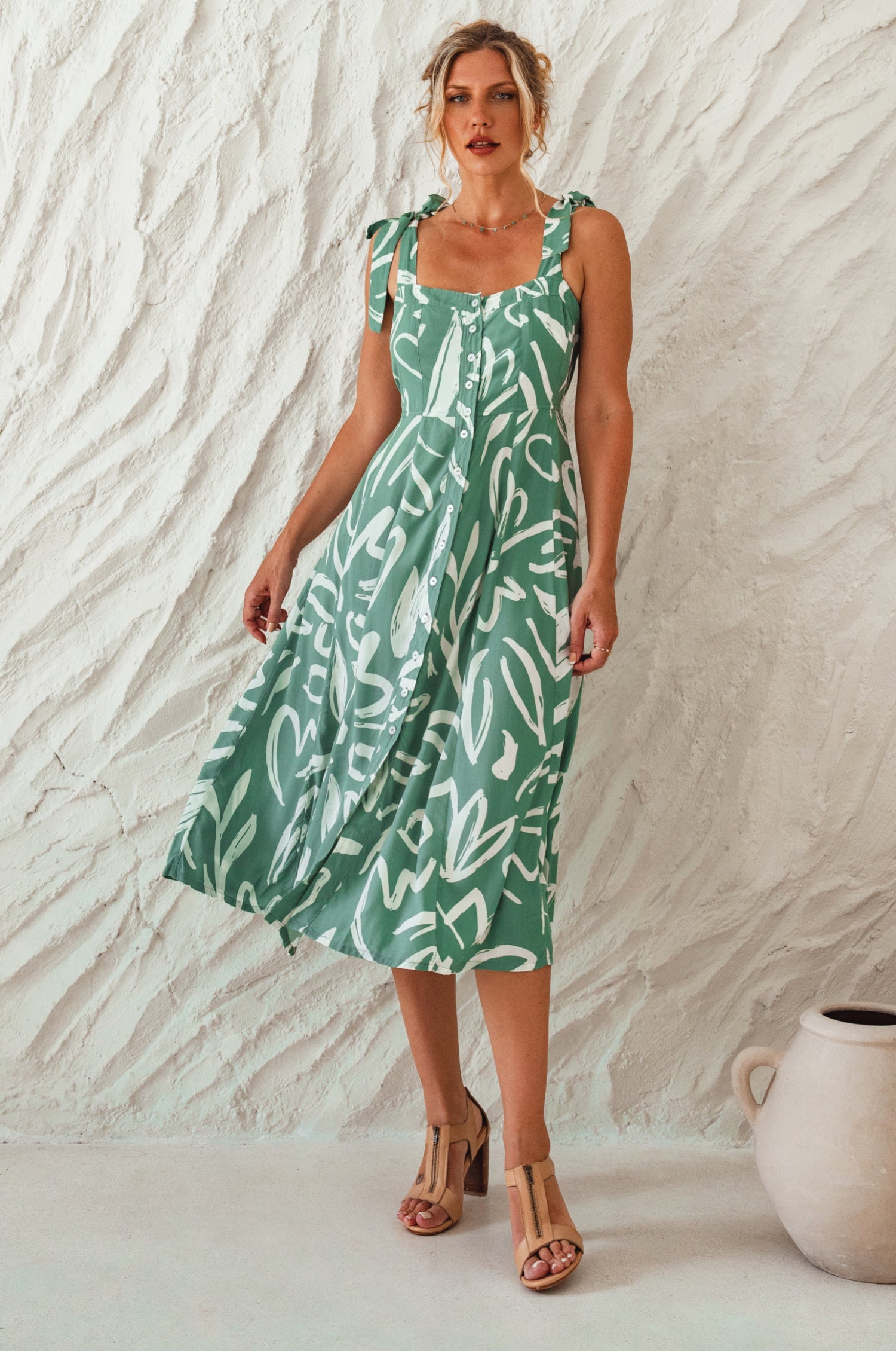 Mia Vita Button Down Dress With Ties-6