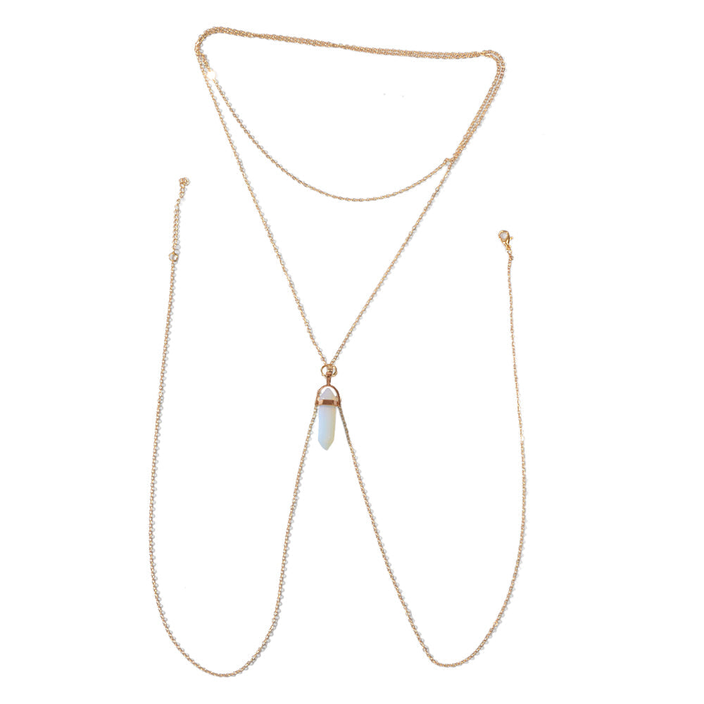 Bikini Beach Harness Beach Hexagonal Gemstone Waist Link Body Chain Belly Jewelry-4