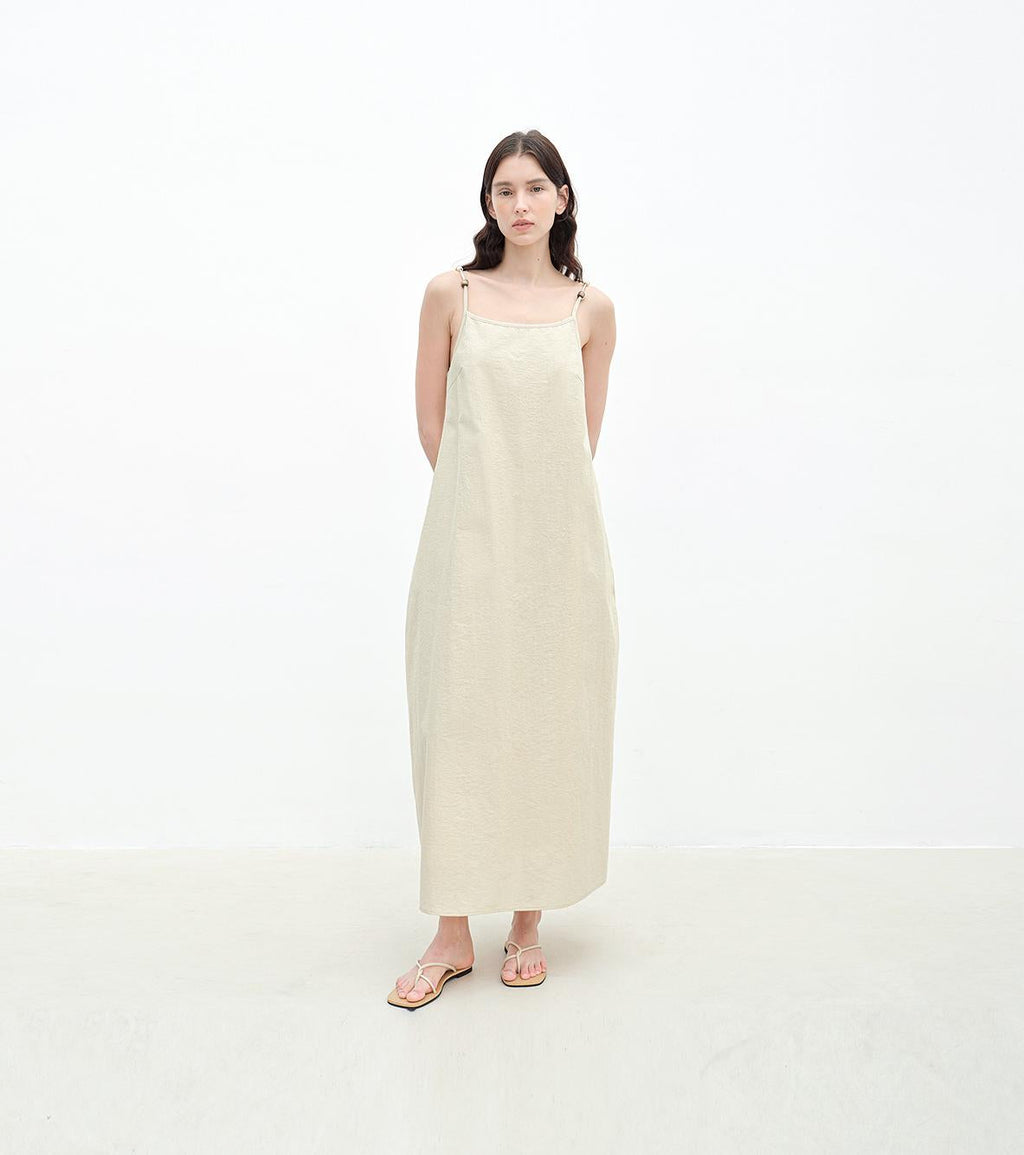 "Island Walk" Cotton Beaded Sling Dress-0