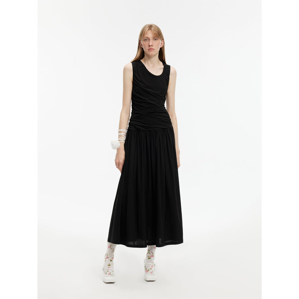 "Casual Commuting" light luxury mercerized cotton special-shaped collar waist irregular lazy long dress-5