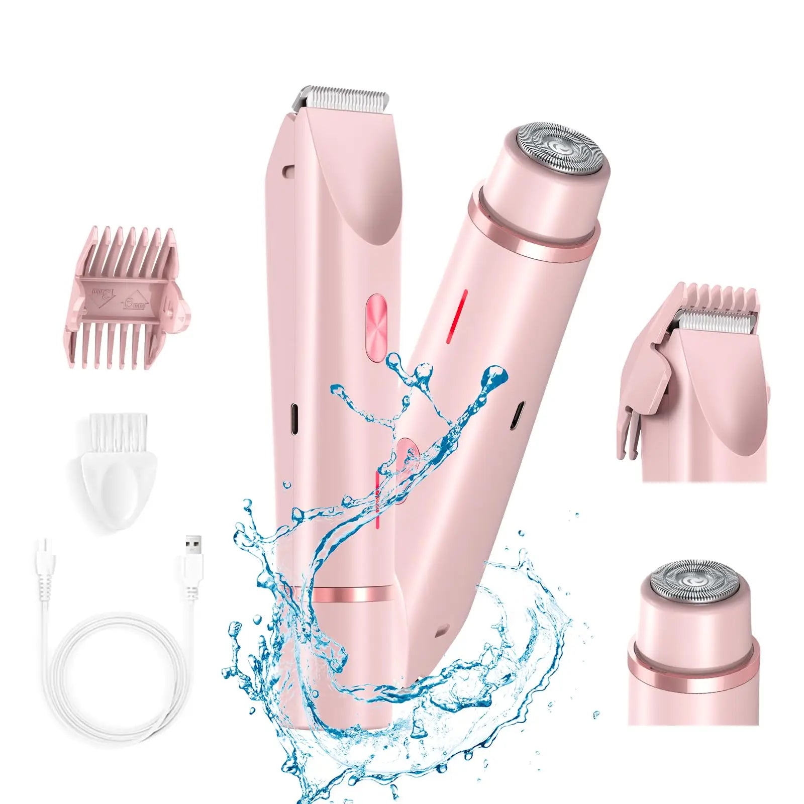 2 in 1 Electric Bikini Trimmer & Facial Shaver Waterproof Pink-1