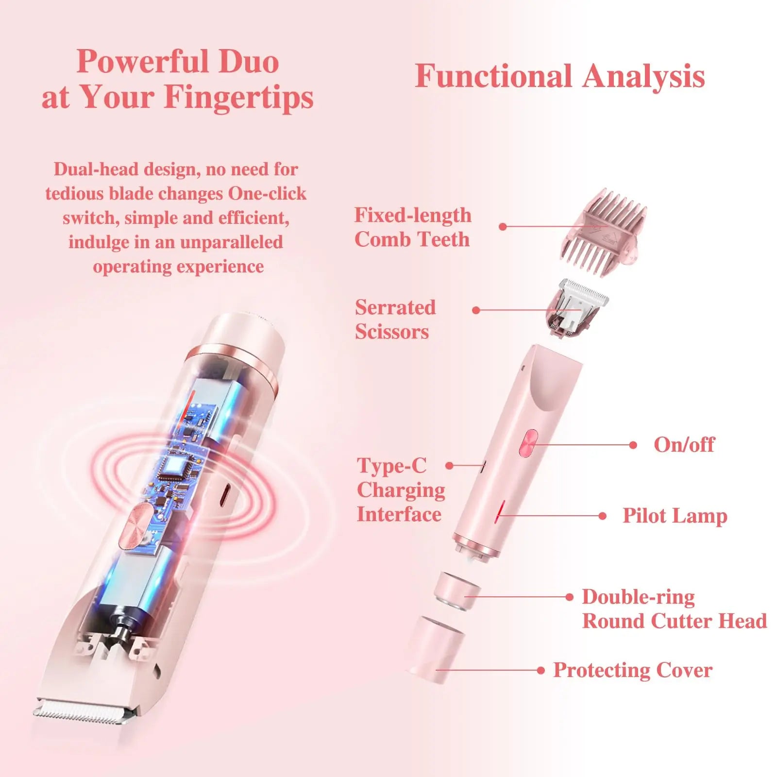 2 in 1 Electric Bikini Trimmer & Facial Shaver Waterproof Pink-2