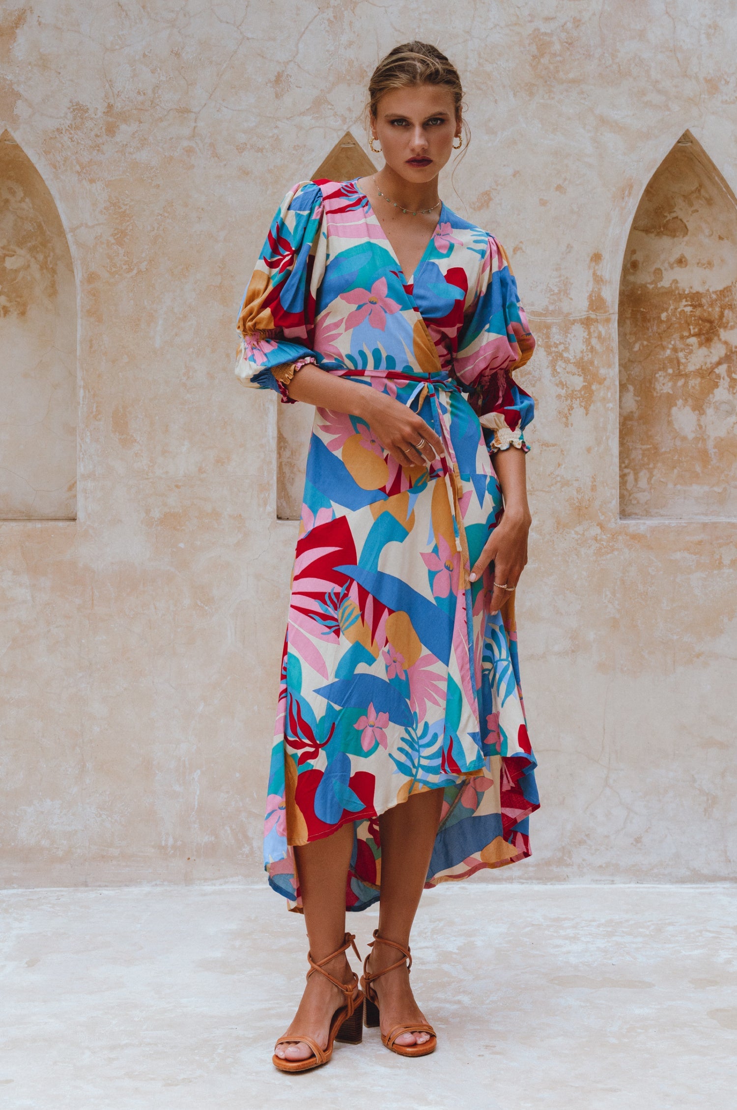 Set Sail Puff Sleeve Wrap Cotton Dress (Sale)-5