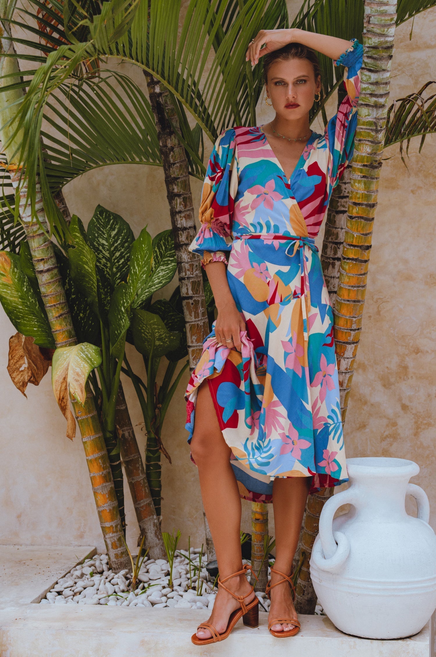 Set Sail Puff Sleeve Wrap Cotton Dress (Sale)-3