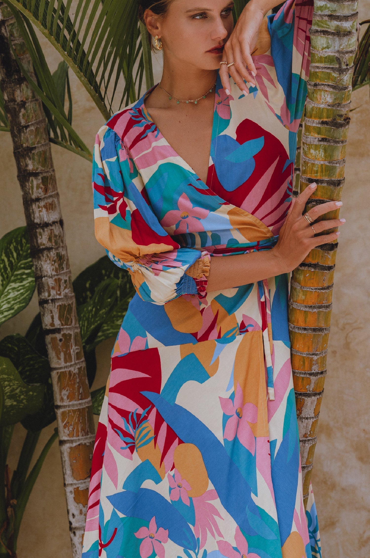 Set Sail Puff Sleeve Wrap Cotton Dress (Sale)-0