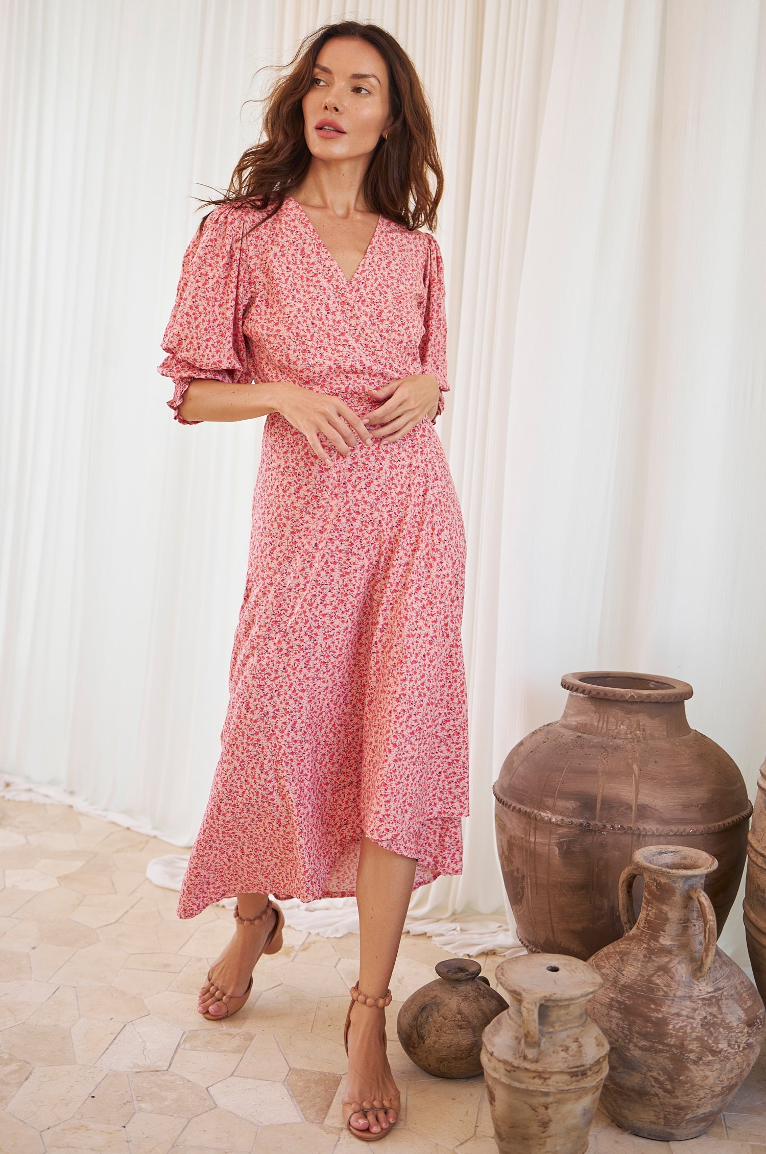 Set Sail Puff Sleeve Wrap Cotton Dress (Sale)-0