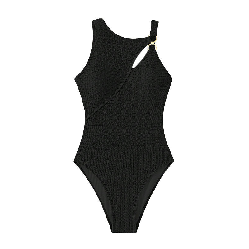 NNEDSZ M Black Conservative One-Piece Swimsuit Women Solid Color Slim Fit Bikini Swimwear-1