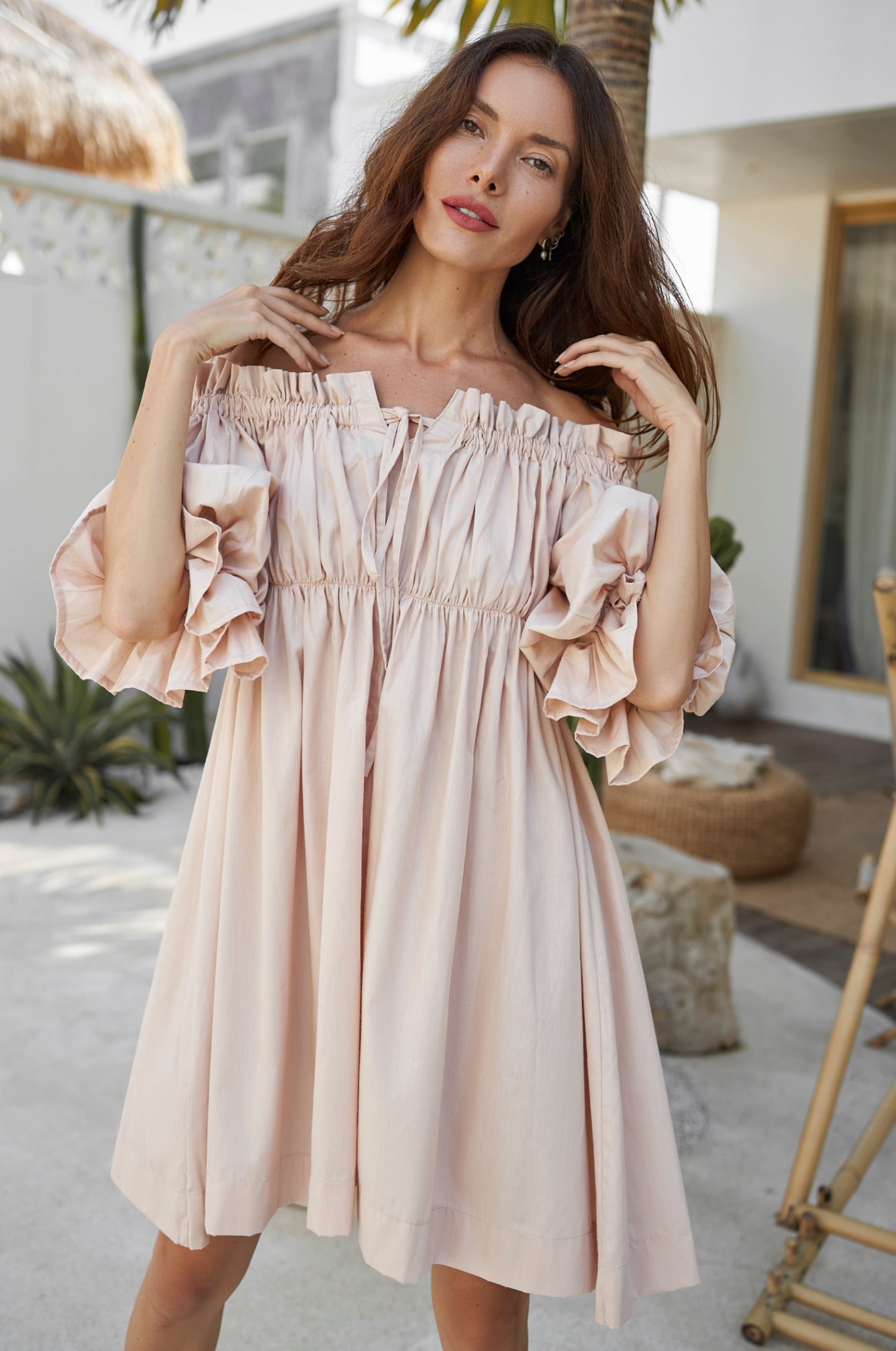 Vacay Off Shoulder Cotton Mini Dress (Sale)-2