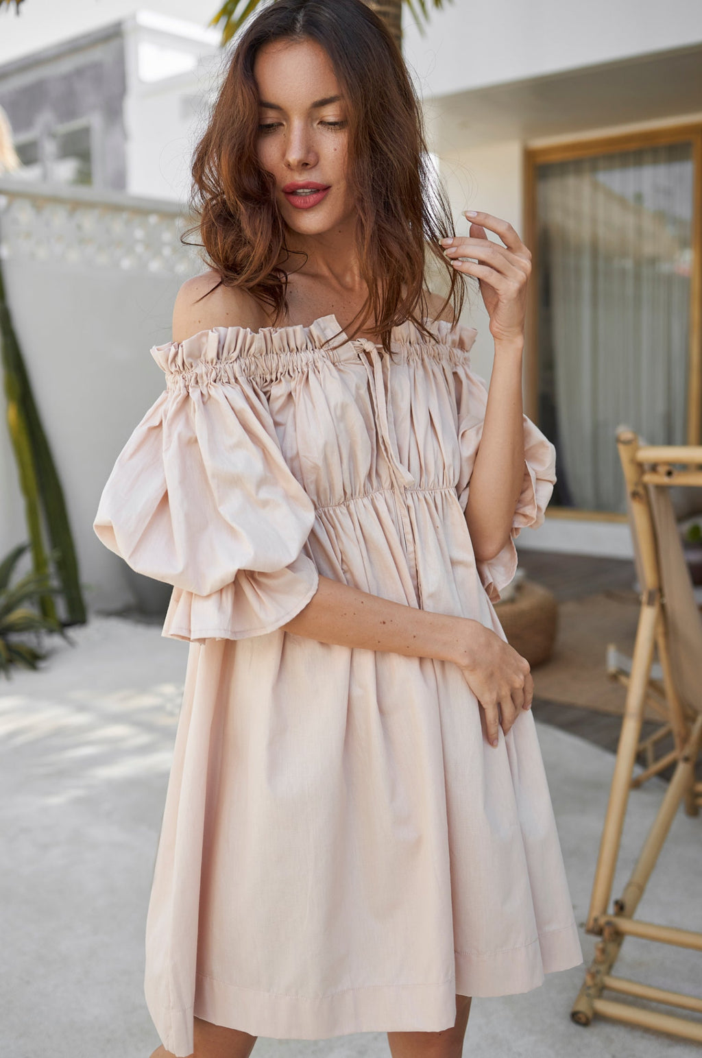 Vacay Off Shoulder Cotton Mini Dress (Sale)-3