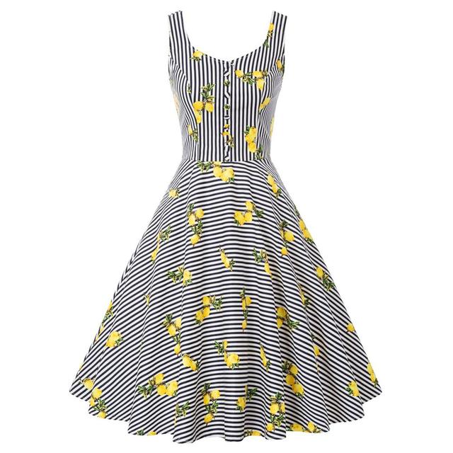 Belle Poque Cotton Dress Women Sleeveless V-Neck Buttons Grid Plaid Dresses Ladies Summer Knee Length Flare Swing A-Line Dress-3