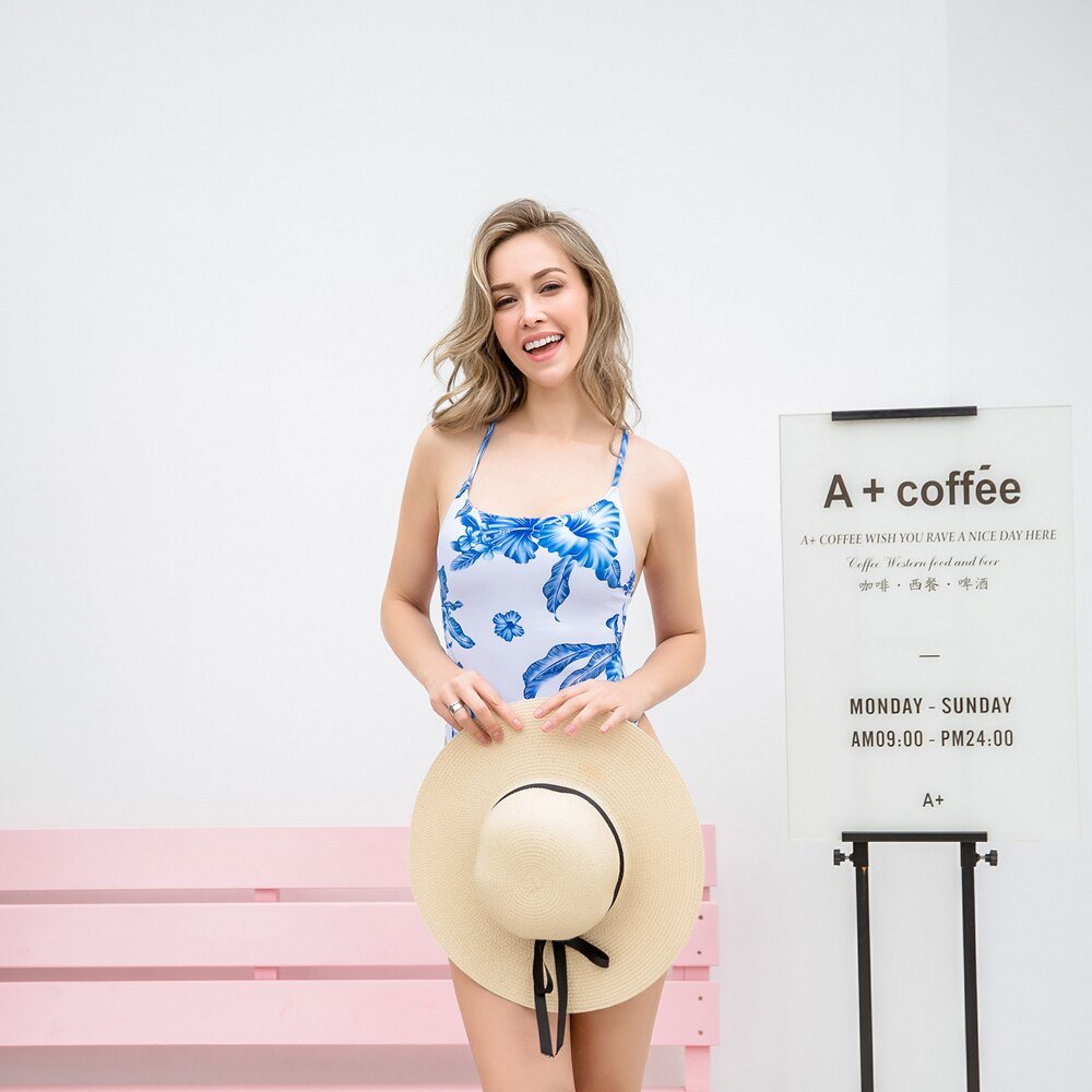 Bikini Set Floral Leaves Swimwear Vintage Sexy Bodysuit Women-3