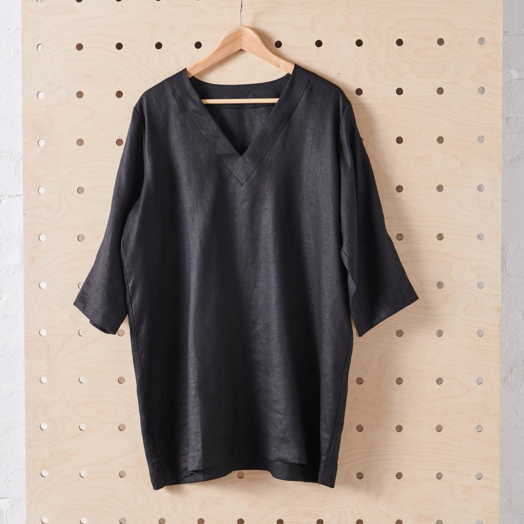 Linen Tunic Dress | Black-4