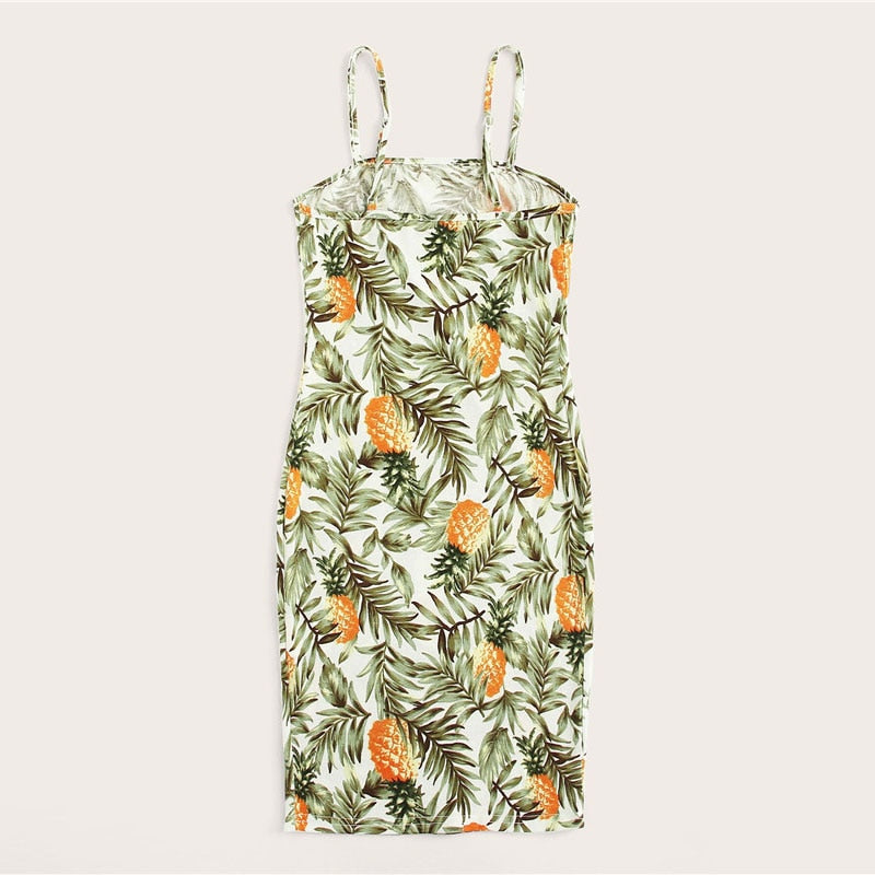 Allover Pineapple Tropical Print Cami Dress Multicolor Sleeveless Sheath Mini Dresses Women Summer Vacation Beach Dress-3