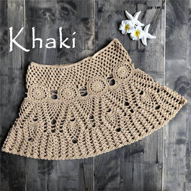 Hand Hook Crochet Bikinis Bottom Handmade Knitted Hollow Out A-line skirt Sexy Swimwear Women-5